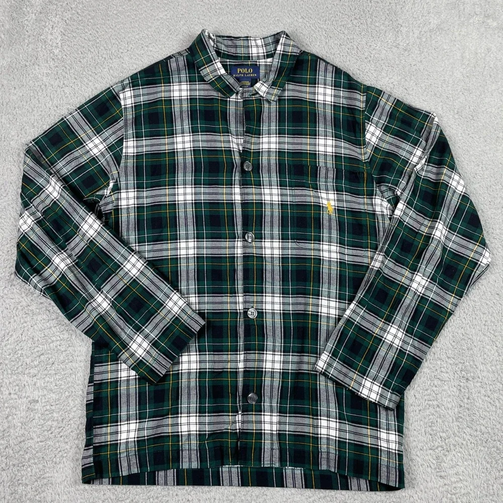 Polo Ralph Lauren Plaid Sleepwear Shirt Mens Small Green Pajama Top Cotton